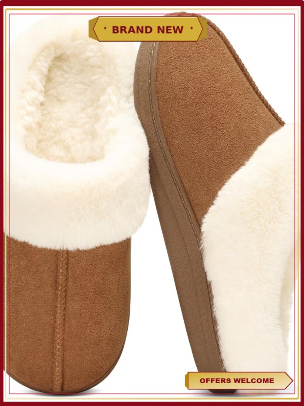 Fuzzy Memory Foam Slippers, Faux Fur Lined Warm Comfy House Shoes